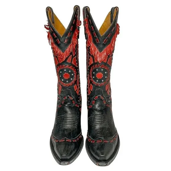 Old Gringo Rarames 13" High Calf Western Cowgirl Tall Red Fringe Boots Size 7.5 - Picture 2 of 10